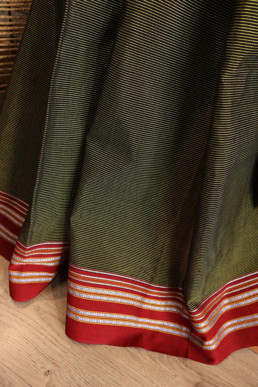 Olive green Ilkal with maroon border (Mercerized cotton)