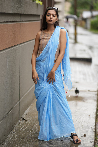 Ice Blue Candy (Mulmul Cotton Saree)