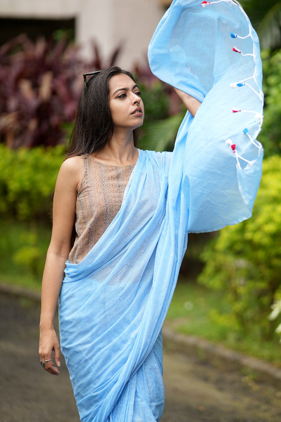 Ice Blue Candy (Mulmul Cotton Saree)