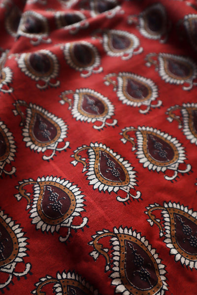 Block Printed Indian Red (Cotton per meter)